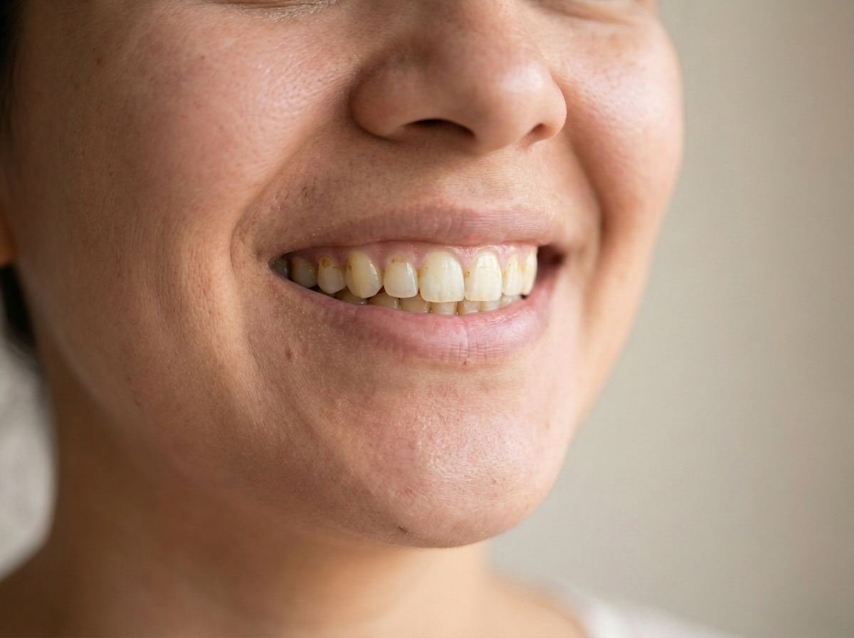Sonrisa antes del blanqueamiento, con dientes amarillentos